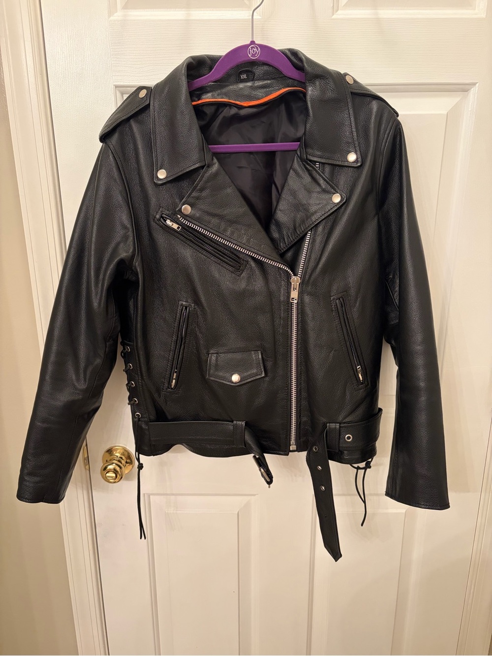 Wilsons Leather Black Faux Leather Moto Jacket with Belt